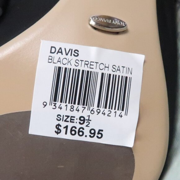 TONY BIANCO BLACK STRETCH SATIN DAVIS BOOTIES 4" HEEL SIZE 9.5 NIB - Picture 7 of 13